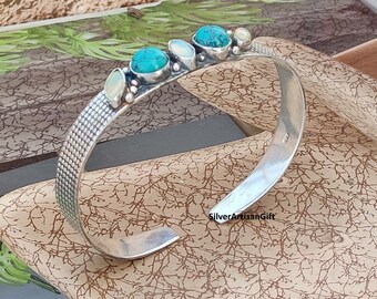 Handmade Turquoise & Opal 925 Sterling Silver Bangle - Etsy