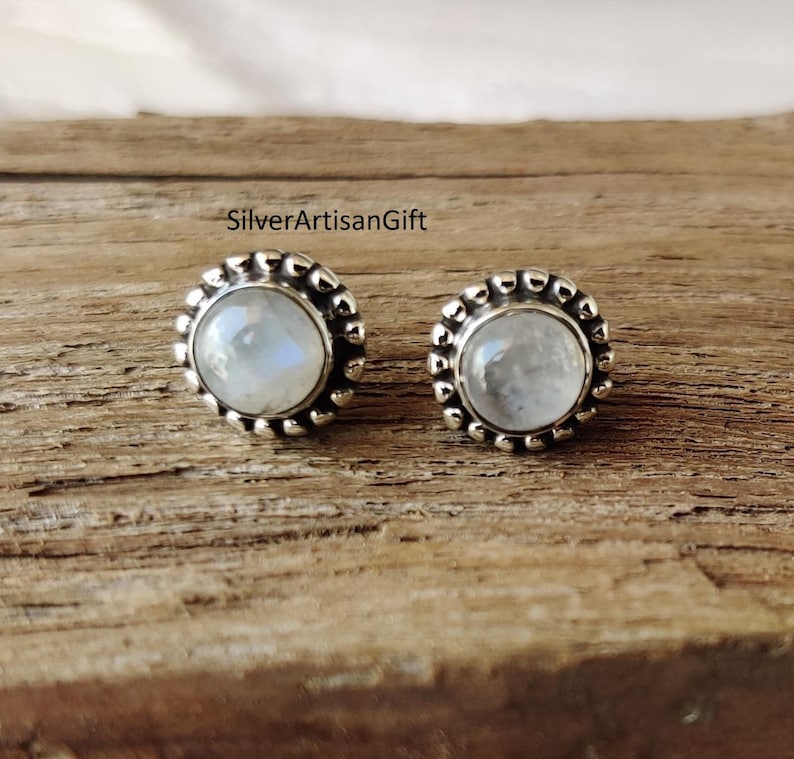 Red Coral 925 Sterling Silver Stud Earrings: October Birthstone Jewelry Moonstone