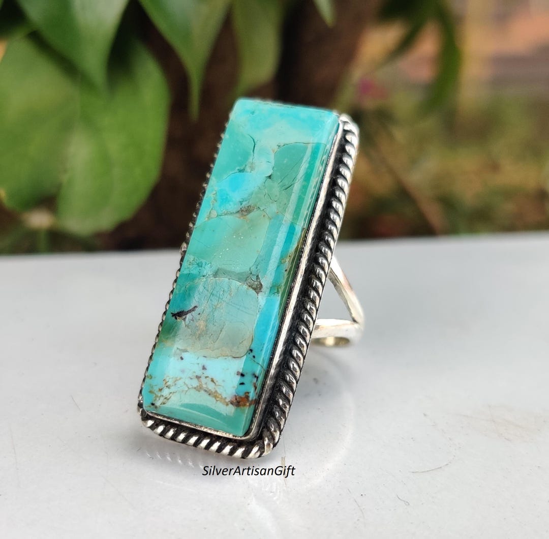 Kingman Turquoise Statement Ring: Sterling Silver Bohemian Jewelry - Etsy