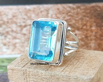 Blue Topaz 925 Sterling Silver Ring: Handmade Gemstone Statement Ring