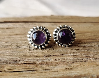 Clous d'oreilles en améthyste naturelle - Argent sterling 925 - Cadeau de naissance