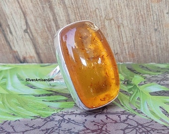 Amber Ring, Beautiful Ring, Boho Ring, Handmade Ring, 925 Silver Ring, Amber Jewelry, Natural Amber, Women Ring, Designer Ring, Gift Her***