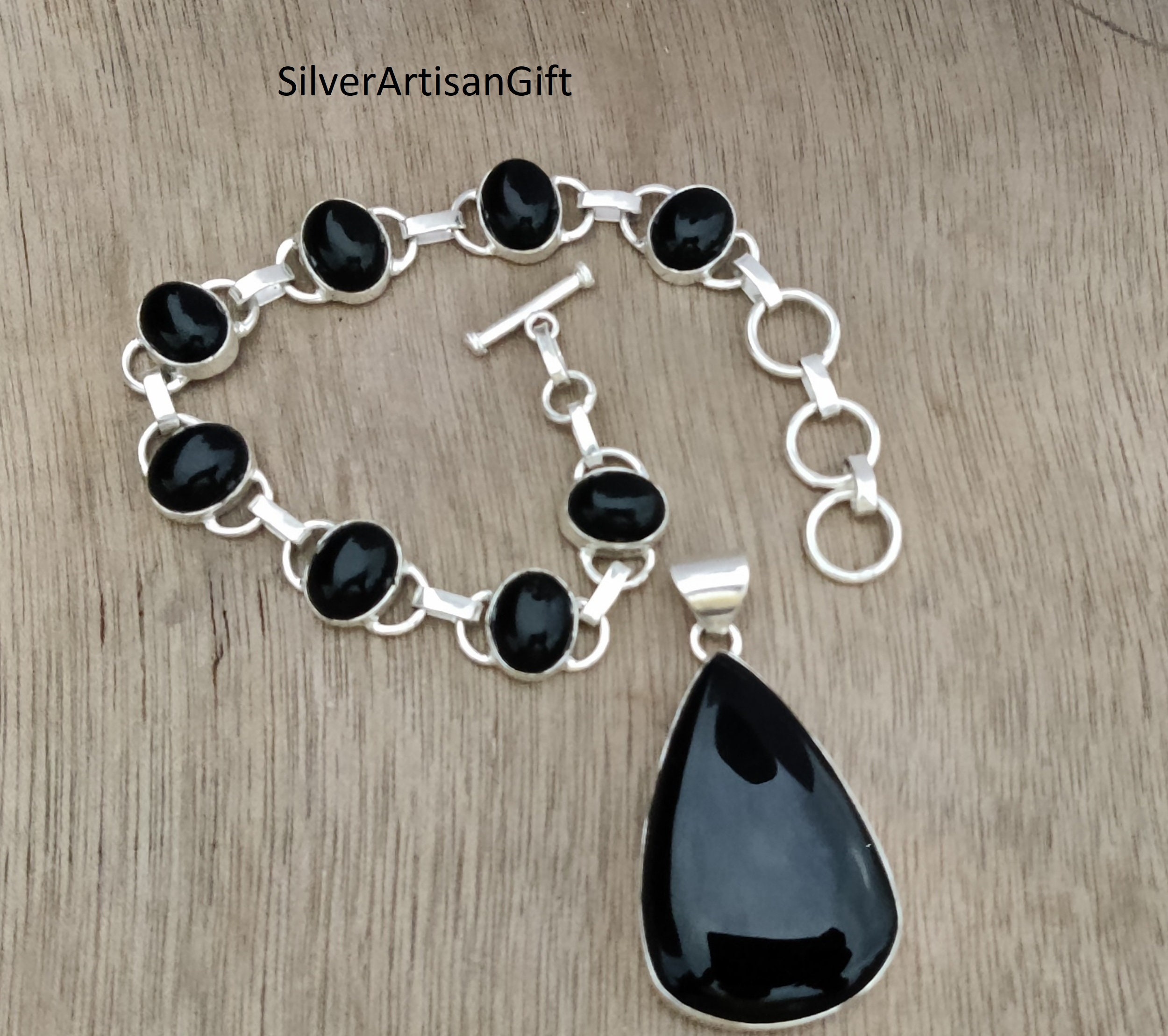 Natural Black Onyx Bracelet, and Pendant Free Black Onyx