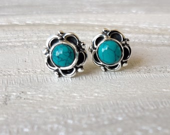 Pendientes de turquesa hechos a mano: Piedra preciosa de plata de ley 925
