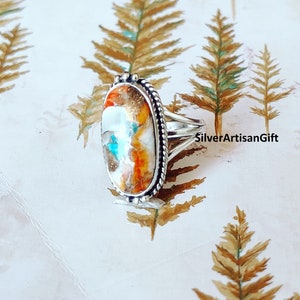 Handmade Oval Oyster Copper Turquoise Ring: 925 Sterling Silver Boho Ring
