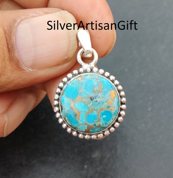 Ciondolo Turchese Burattato E Argento 925 - Ciondoli Turchese - Gioielli Turchese - Turchese - Foto 2