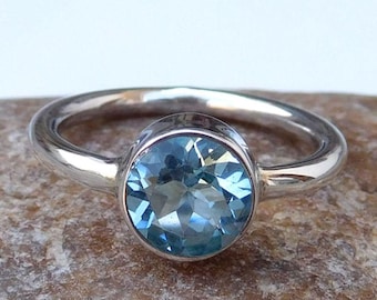 925 sterling silver Handmade Blue Topaz Silver Ring December birthstone