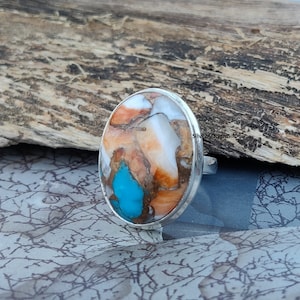 Oyster Turquoise Ring, Copper Turquoise Ring, 925 Sterling Silver Ring, Boho Turquoise Ring, Statement Ring, best for Women, Promise Ring