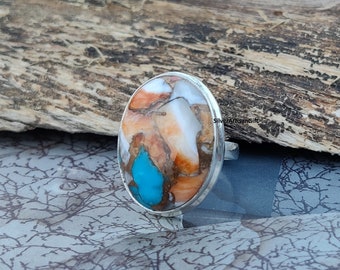 Bague en argent sterling 925 turquoise huître, bague bohème faite main, article unique