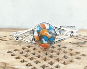 Oyster Copper Turquoise Bangle: Handmade 925 Silver Cuff Bracelet