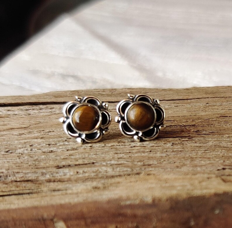 Red Coral 925 Sterling Silver Stud Earrings: October Birthstone Jewelry Tiger's eye