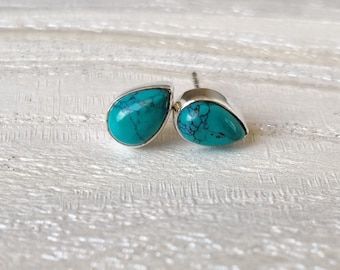 Pendientes de turquesa hechos a mano: Piedra preciosa de plata de ley 925