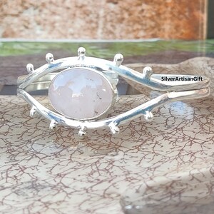 Rosenquarz 925 Sterlingsilber-Armreif: Verstellbare Boho-Manschette, handgemacht