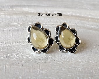 Boucles D'oreilles Clip En Argent Massif Avec Citrine - Vintage, Style élégant