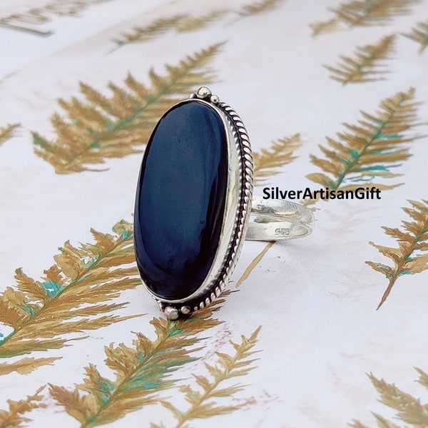 Natural Black Onyx Ring-Handmade Silver Ring-925 Sterling Silver Ring-Black Onyx Designer Ring-Gift for her-December Birthstone-Promise Ring