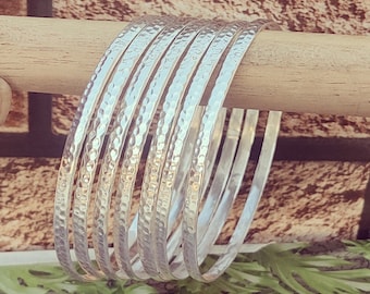Set of 7 Silver Stacking Bangles Half Round Design 925 sterling silver everyday wear