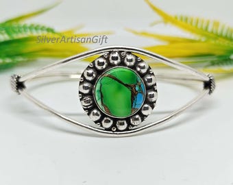 Kingman Turquoise manchetarmband: 925 sterlingzilveren edelsteen, handgemaakt