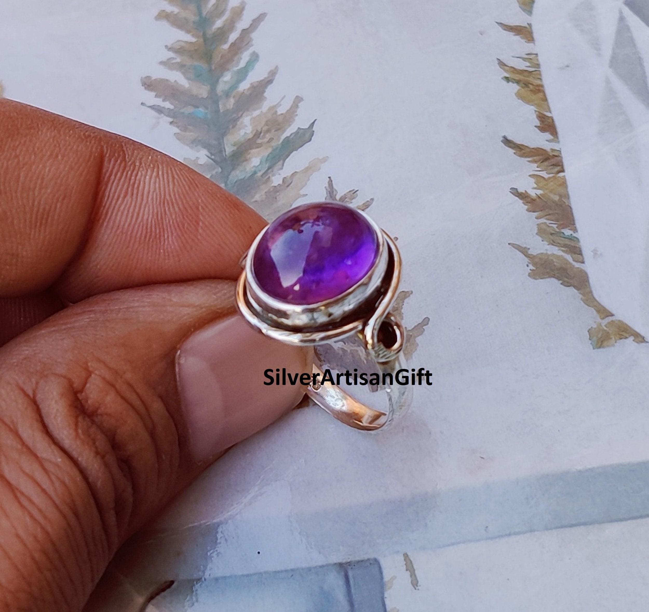 Anello Con Ametista Naturale, Fatto A Mano In Argento Sterling