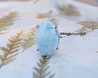Handmade Larimar Ring: 925 Sterling Silver Anniversary Band