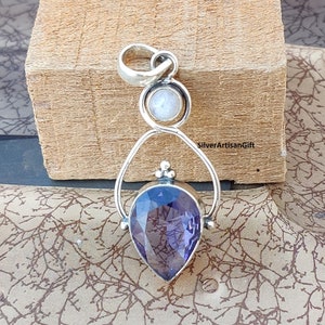 Iolite & Moonstone Pendant: 925 Sterling Silver Women's Jewelry