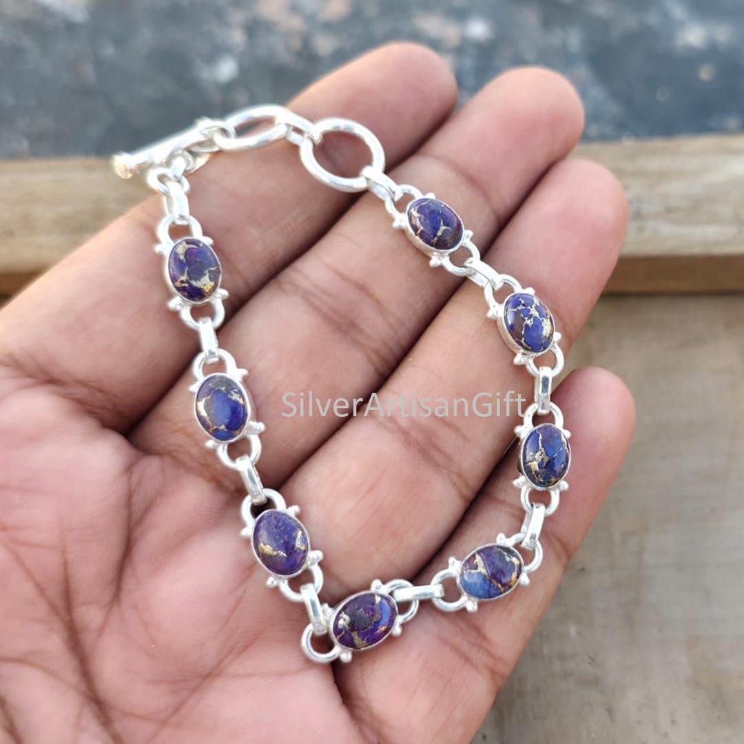 アクセサリー SILVER 925 BRACELET Purple Turquoise Toggle Clasp Bracelet 925 Sterling Silver