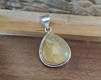 Handmade Pear Rutilated Quartz Pendant: 925 Sterling Silver