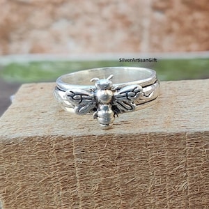 925 Sterling Silver Spinner Ring, Meditation Worry Ring handmade jewelry gift for her Bee ring