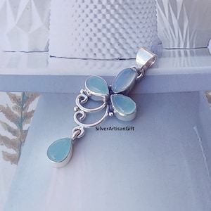 Aqua Chalcedony Pendant, 925 Sterling Silver Necklace, Beautiful Neck Jewelry, Blue Chalcedony Pendant, Handmade Pendant, Gift Pendant  ***