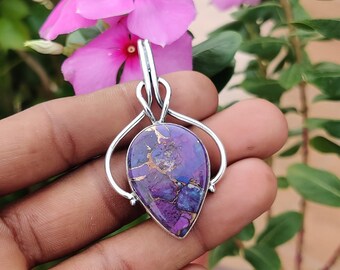 Purple Copper Turquoise Pendant, 925 Sterling Silver Pendant, Purple Gemstone Pendant, Turquoise Handmade Pendant Cyber ..