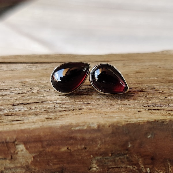 pear Garnet Stud Earrings for Women | Sterling Silver Earrings | Delicate Earrings for best| Red Garnet Jewelry | Gift for Her all occasion