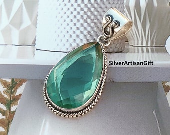 Colgante de aguamarina natural en forma de pera: collar de plata de ley 925 con la piedra de nacimiento de marzo.