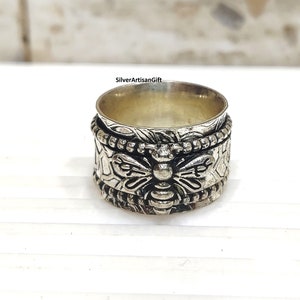 Solid 925 Sterling Silver Honey Bee Spinner Ring, Designer Spinner Band Ring, Wedding Gift Ring, Meditation Ring, Spinner Ring, best ring