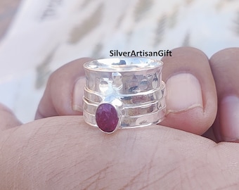 Rubin Spinner Ring: 925 Sterling Silber Angst Ring