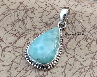 Larimar Pendant, 925 Sterling Silver, Pear Gemstone Pendant, Women Pendant Jewelry, Handmade Pendant For Necklace, Designer Pendent *****