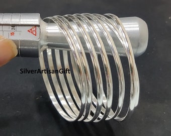 Set of 7 Silver Stacking Bangles: Half Round Bracelets