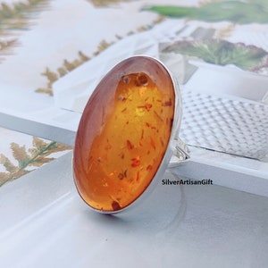 Amber Big Stone Ring, Amber Oval Shape Ring, Promise Ring, 925 Sterling Silver, Christmas Gift For Her, Beautiful Ring For Women