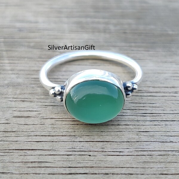 Green Onyx Ring for Women, Silver Handmade Ring for Her, 925 Sterling Silver, Gemstone Ring for Her, Anniversary Ring, Boho love ring best