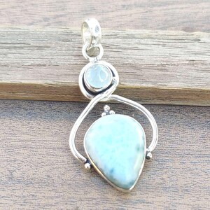 Larimar & moonstone Gemstone pendant , 925 sterling silver, Handmade Gift  ,Wonderful Gift, Every Day Gift , Lasted Gift, Occasion All Gift*