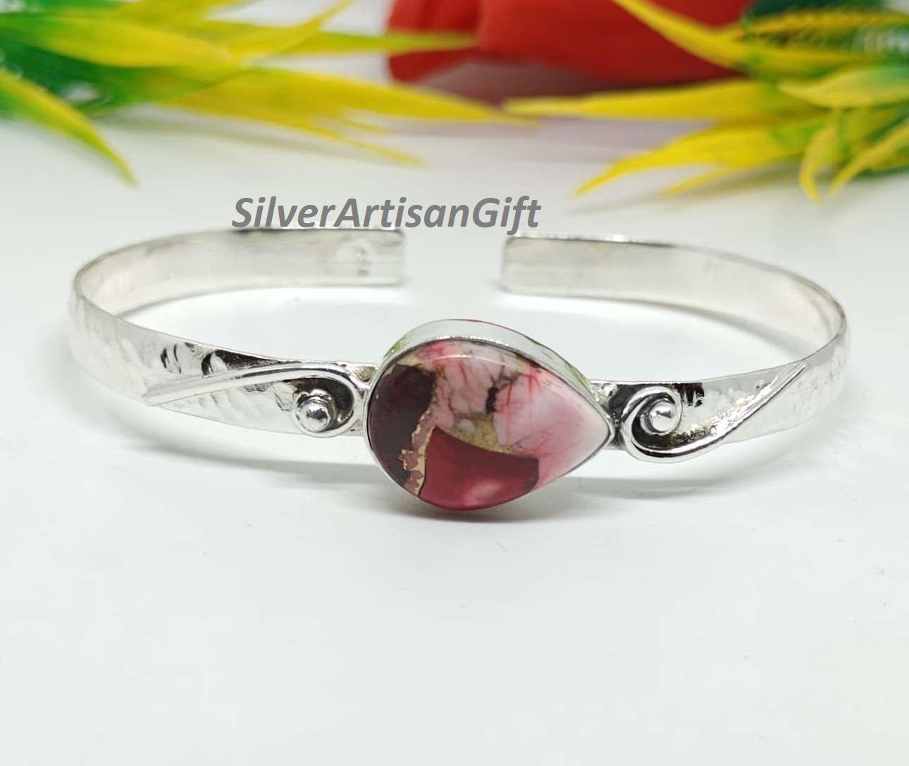 キングマン ターコイズ バングル：レッドダリア銅、925スターリング