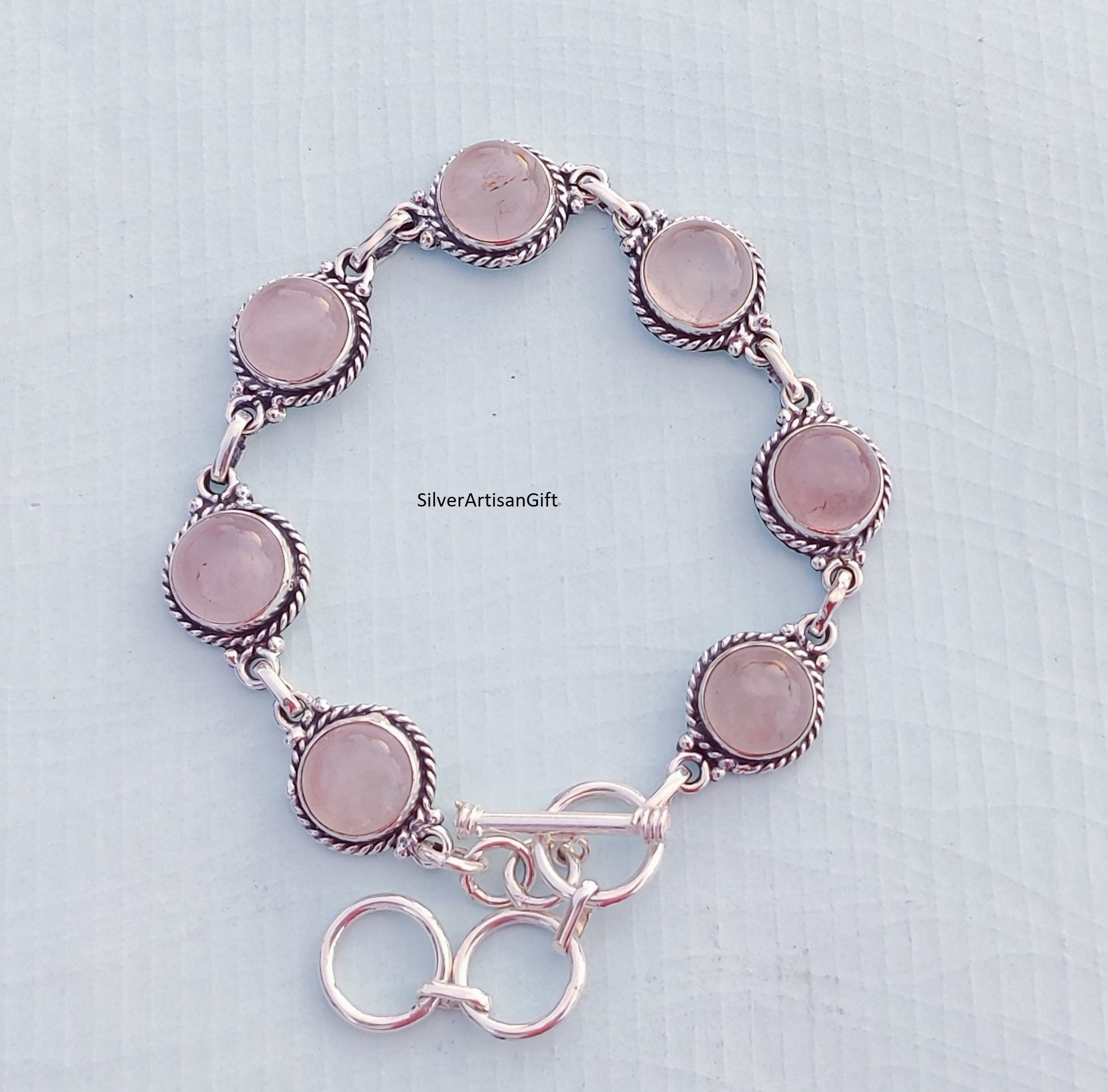 Bracelet Créateur En Argent Massif 925 Et Quartz Rose – Bijou Artisanal Apaisant