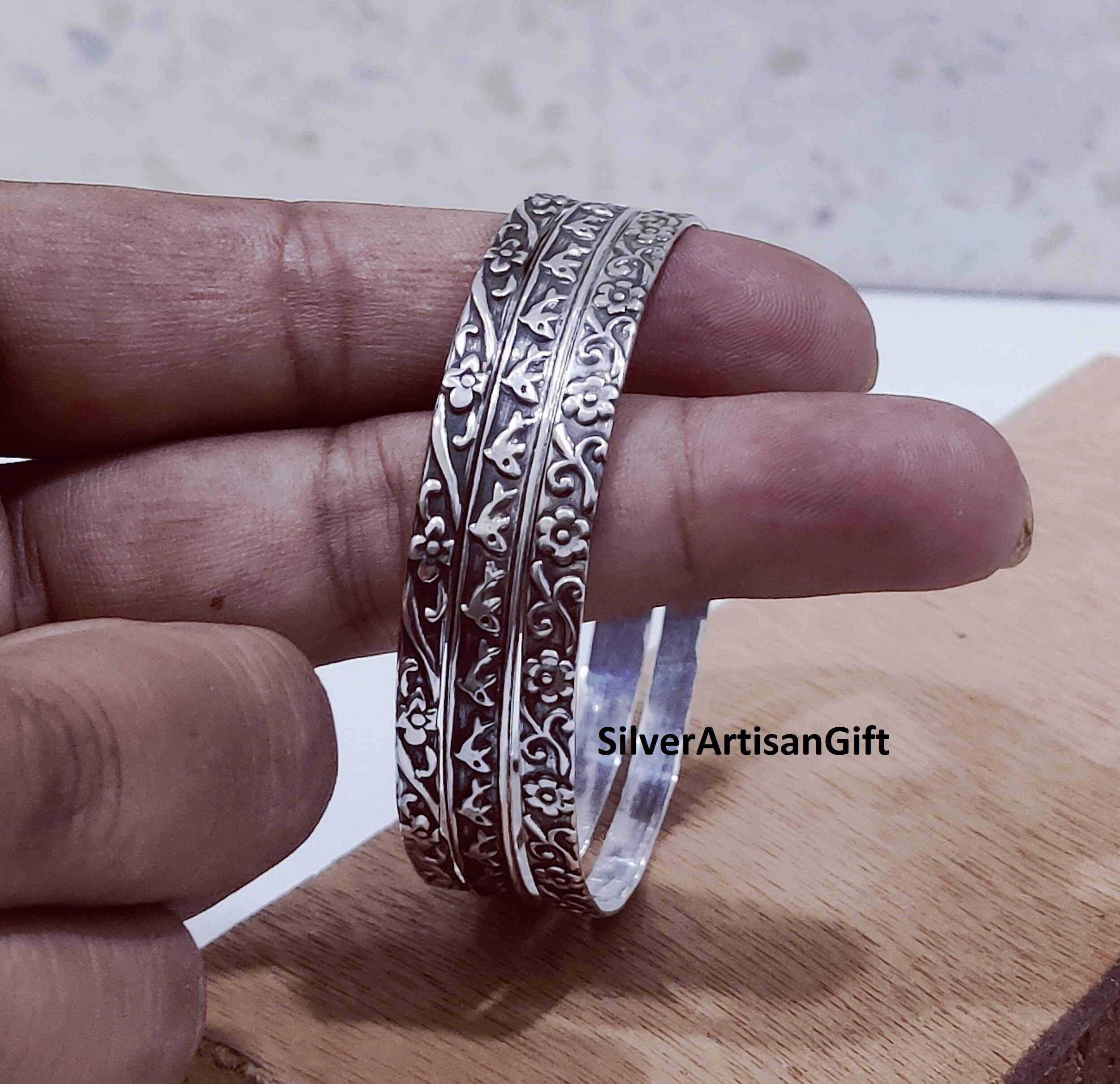Solid 925 Sterling Silver Bangle Set of 3 Bangle Handmade