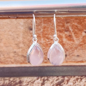 Rose Quartz Silver Earrings | 925 Sterling Solid Silver Earrings | Designer Pear Gemstone Earrings | Handmade Women Earring Gift****