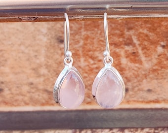 Rozenkwarts 925 sterlingzilveren peeroorbellen: handgemaakte druppelsieraden