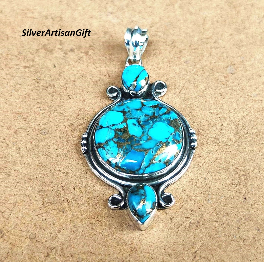Blue Turquoise Antique Copper Filigree Setting