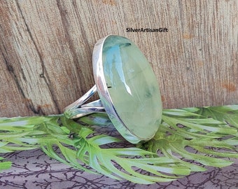 Prehnite Ring, Big Stone Ring, Handmade Ring, Bohemian Ring, 925 Sterling Silver Ring, Gemstone Ring, Women Ring, Boho Ring, Dainty Ring