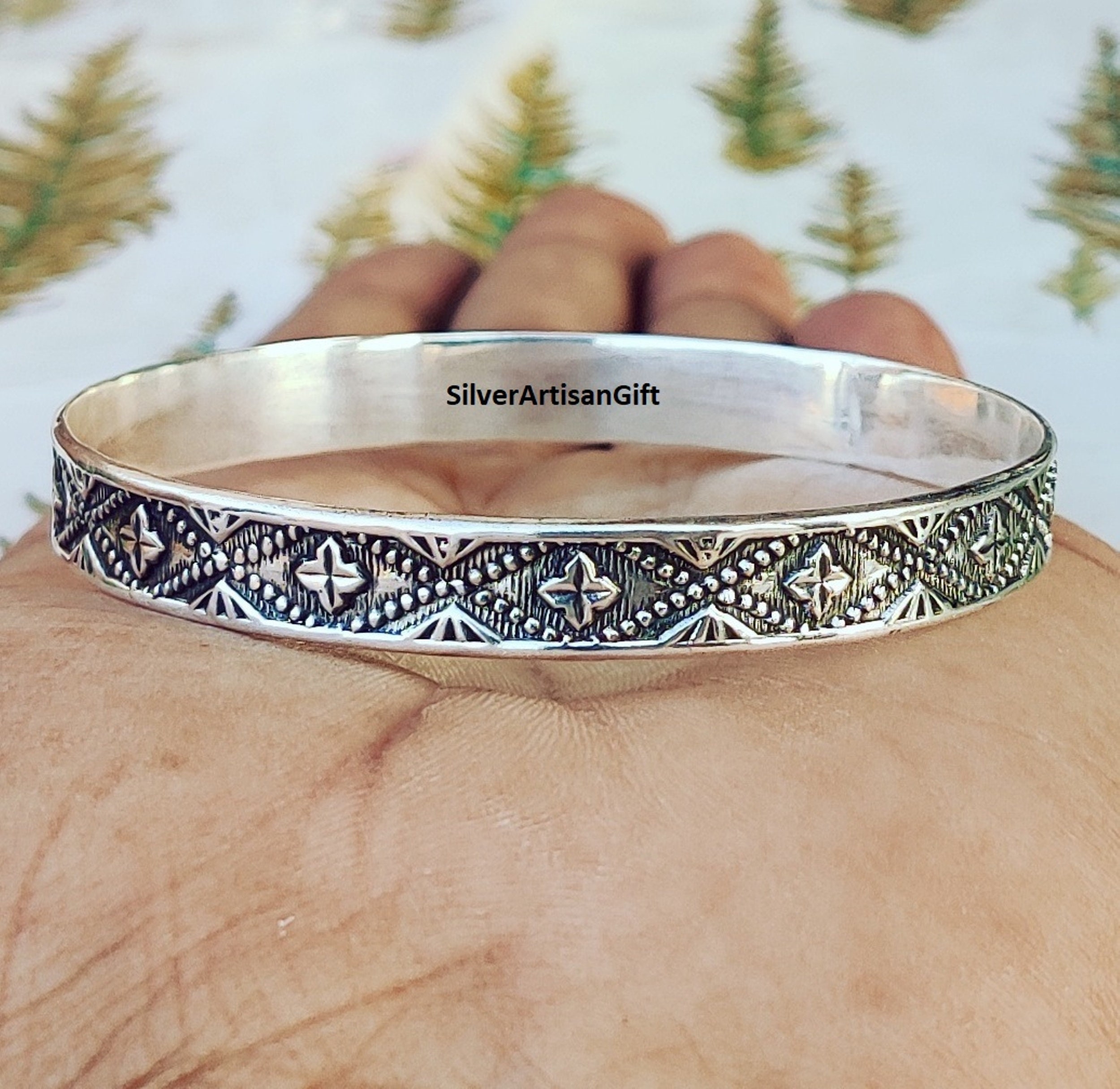 Hammered 925 Sterling Silver Bangle: Designer Silver Jewelry - Etsy