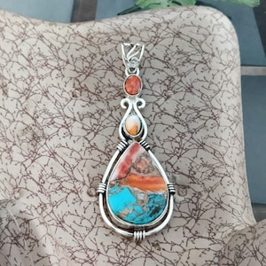 Oyster Copper Turquoise Pendant, 925 Sterling Silver Pendant, Natural Oyster Gemstone Pendant, Handmade Jewelry, Gift For Women BEST PENDENT