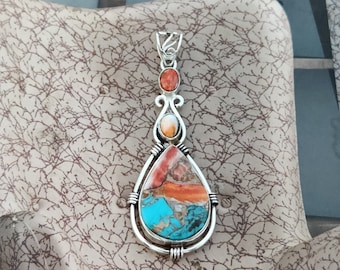 Oyster Copper Turquoise Pendant, 925 Sterling Silver Pendant, Natural Oyster Gemstone Pendant, Handmade Jewelry, Gift For Women BEST PENDENT