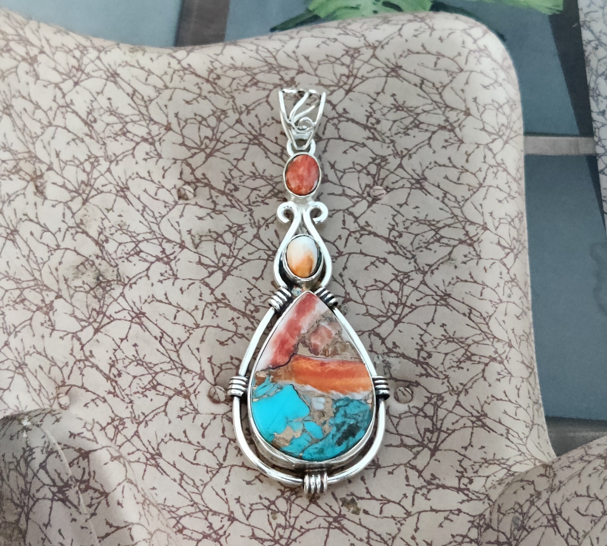 Oyster Copper Turquoise Pendant, 925 Sterling Silver Pendant, Natural Oyster Gemstone Pendant, Handmade Jewelry, Gift For Women BEST PENDENT
