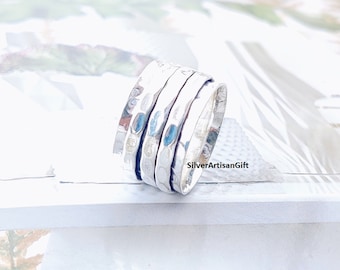 925 Sterling Silver Multi Band Spinner Ring: Meditation Worry Ring gift for her